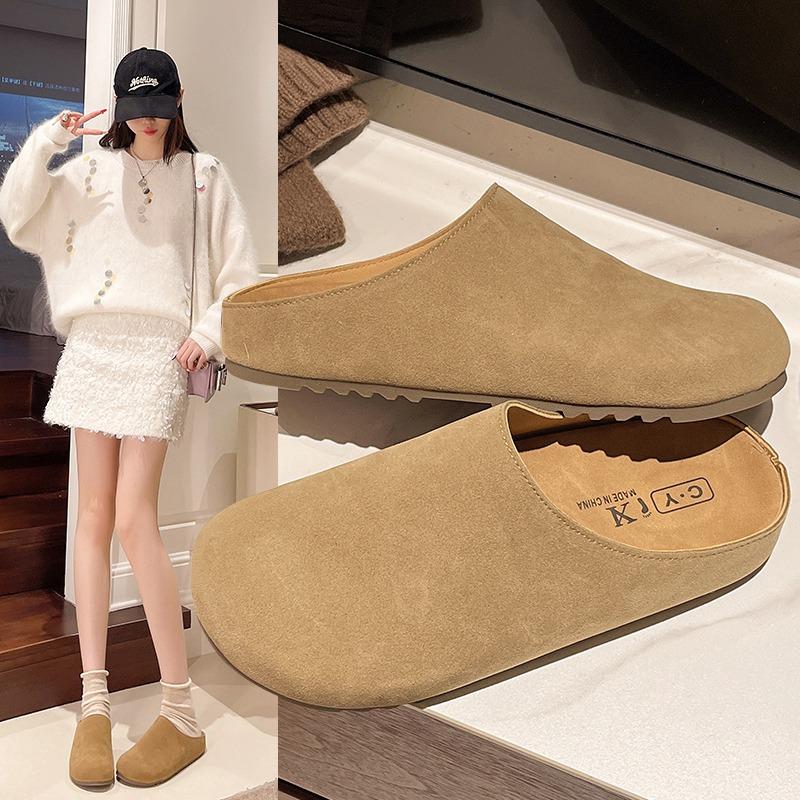 2025  Women's Thick Heel Head Cover Slippers for Outdoor Wear Spring New Style Retro Solid Color Fashionable Slippers