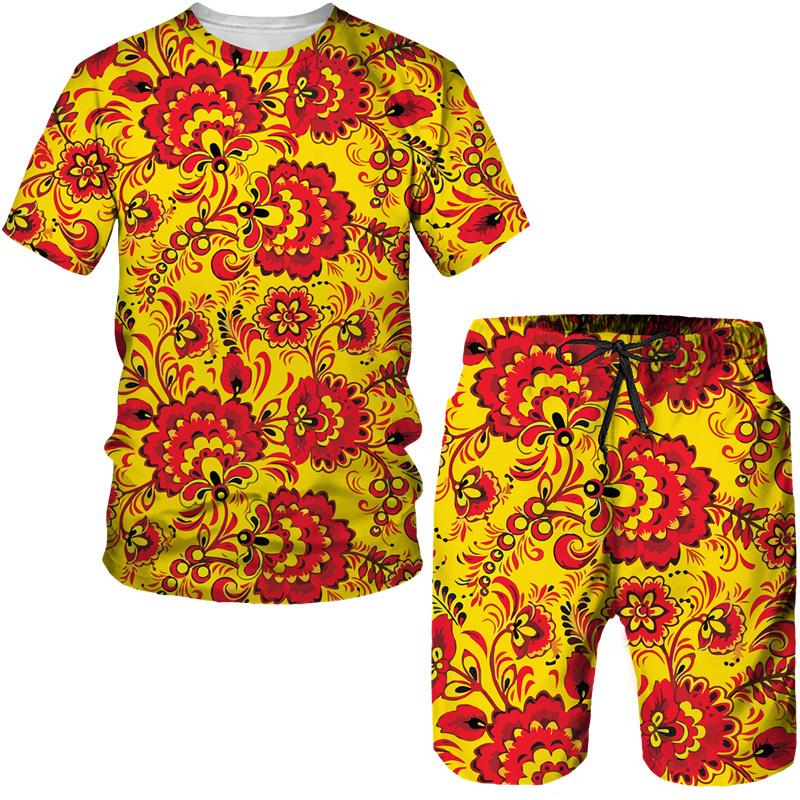 Imprimare 3D cu model vintage pentru bărbați Set de tricouri cu mânecă scurtă de vară + pantaloni scurți pentru bărbați 2 buc ținută de cuplu Costum elegant hipster de streetwear