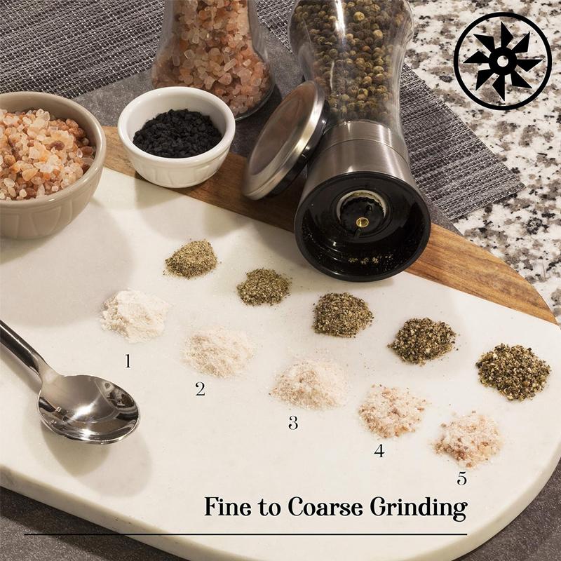 Salt Pepper Grinder Spices Pepper Mill Seasoning Bottle Grinder Stainless Steel Combo Shakers with Adjustable Coarse Mills