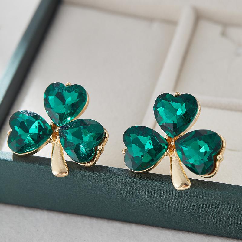 Exquisite Green Zircon Clover Earrings for Ladies Charm Summer Elegant Temperament Wedding Jewelry Bride Engagement Gift