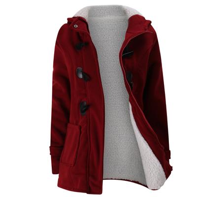 Women's Fashion Hooded Wool Cowl Leather Pair Button Jacket Cotton Jacket Padded Lambswool Jacket
