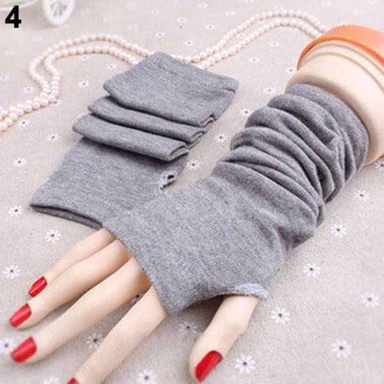 Women's Knitted Solid Fingerless Gloves Soft Warm Autumn Wrist Arm Long Mittens