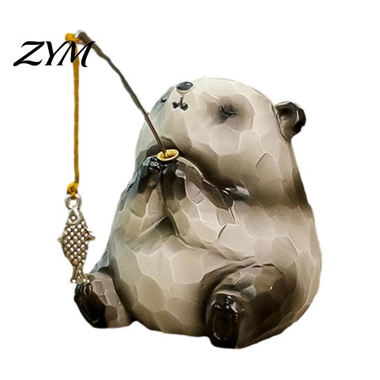 Resin Fishing Cat Frog Panda Figurines Leisure Frog/Cat/Panda/Bear Statue Ornaments, Clear Mini Vases Miniature Unique Animal Themed Home Decor