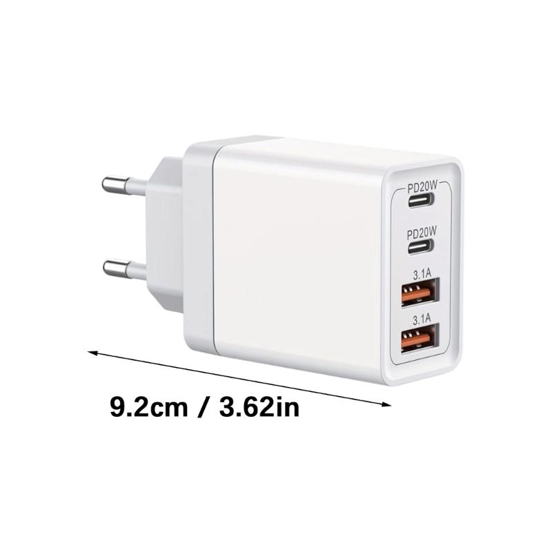 Two USB A C Port 55W Wall Charger PD Compatible Fast Charging For Smartphones Tablets Laptops