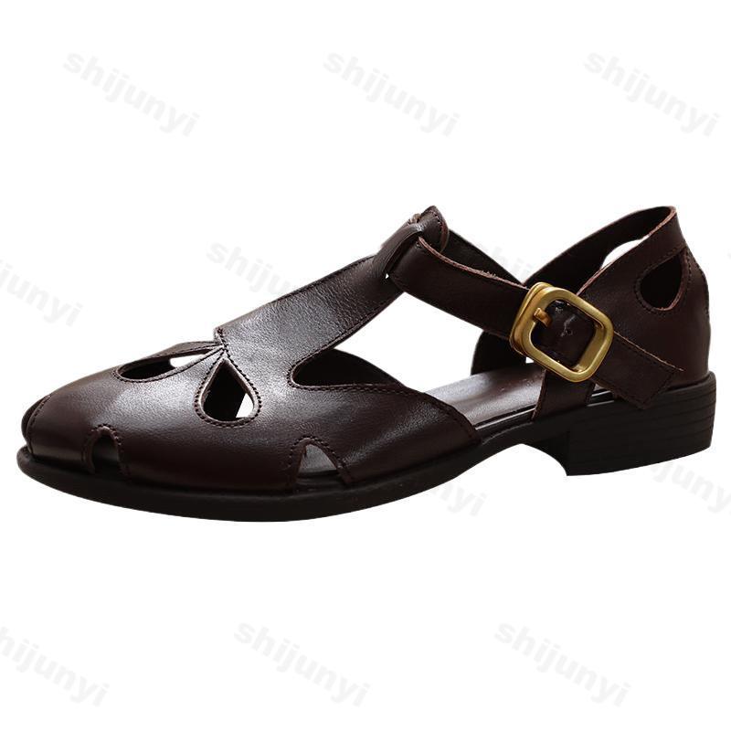 Fashion Summer Women's Sandals 2025 Artificial Leather Casual Comfortable Outdoor Fashion Retro Roman Sandals Hollow Out British Sandals