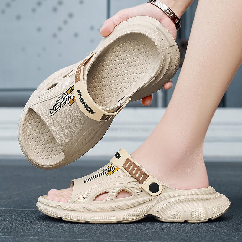 Sandals summer new men's breathable deodorant thick bottom stepping on shit feeling two wear one-word drag outdoor travel seaside tide drag