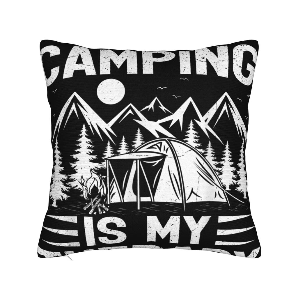 Camping Is My Therapy Pillow Case Design Pillow Cover Cute Funny Pillowcases For Sofa Couch Bed Living Room