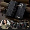 CaseMe-008 For iPhone 16 Pro Max Removable 2-in-1 Zipper Wrise Strap Multi-functional Wallet Case Card Slots Phone Cover