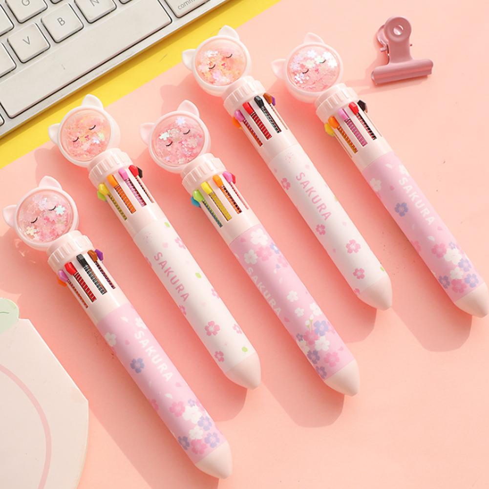 10 In 1 Plastic Pens with Multi-colored Ballpoint Pen Push Type School Office Pen