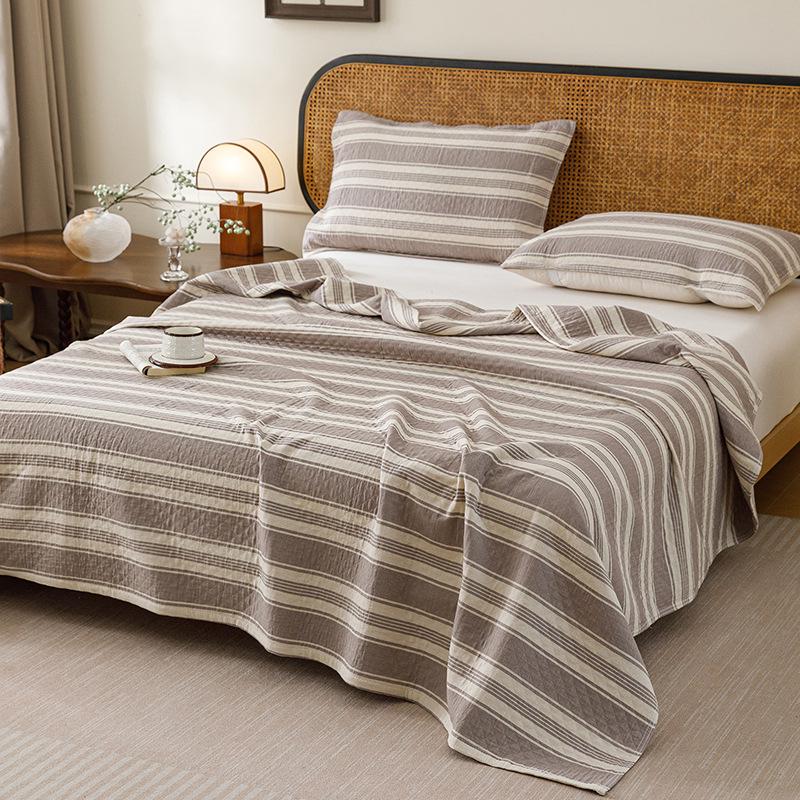 Striped Cotton Yarn-Dyed Three-Layer Gauze Quilt – Summer Cooling Blanket