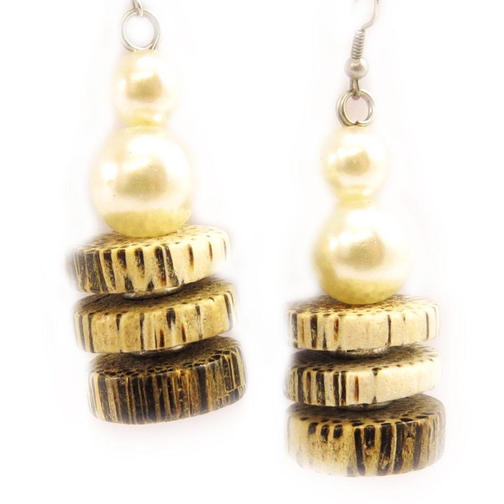 Les Trésors De Lily [L5202] - Designer Earrings 'Kilimanjaro' Beige Wood