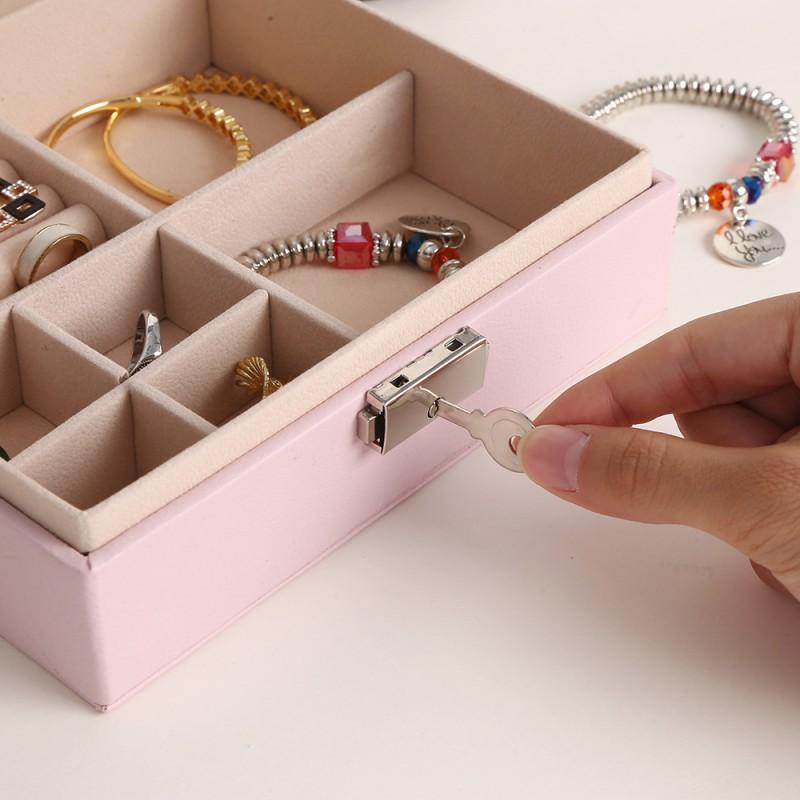 Multi-Layer Large Capacity Jewelry Organizer Box With Lock PU Leather Storage Earrings Bracelets Necklaces