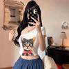 Spicy Girl 3D Cat Print One-Shoulder Slimming All-in-One with Chest Pads