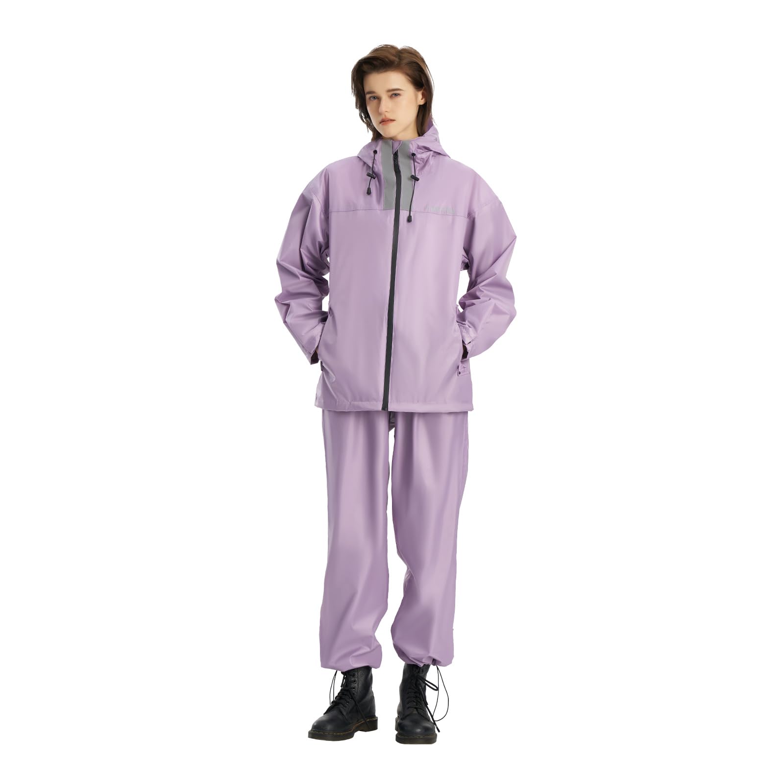 

[RAINFREEM] Женский водонепроницаемый дождевой костюм, комплект куртка и брюки со светоотражающими полосами, ветрозащитная дышащая сетка, для активного отдыха, велоспорта, гольфа, поездок на работу, размер XL фиолетовый