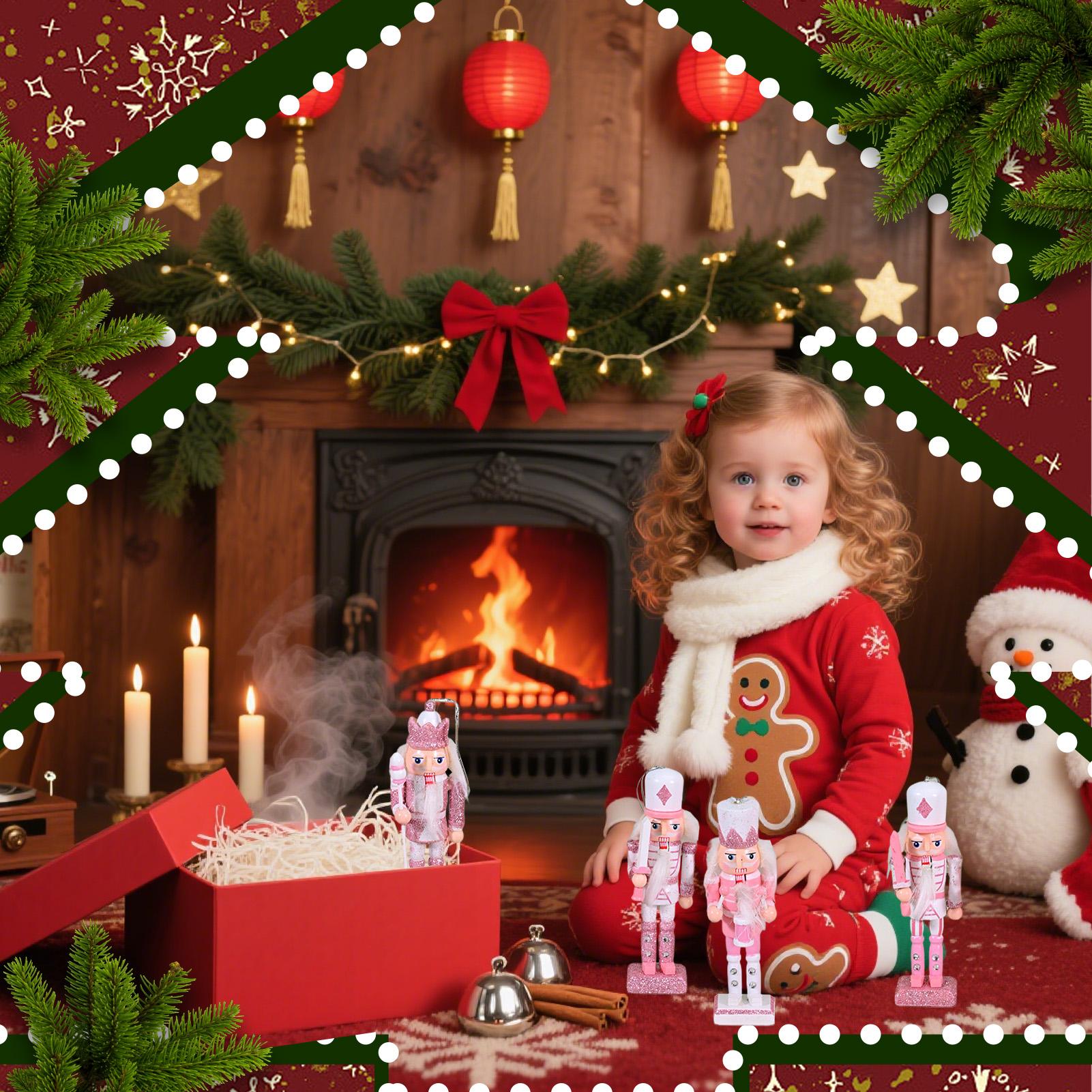 Nutcracker Christmas Decor 4 Pieces Christmas Collectible Pink Nutcracker Wooden Decoration Figurine Collectibles For Holiday China Mainland