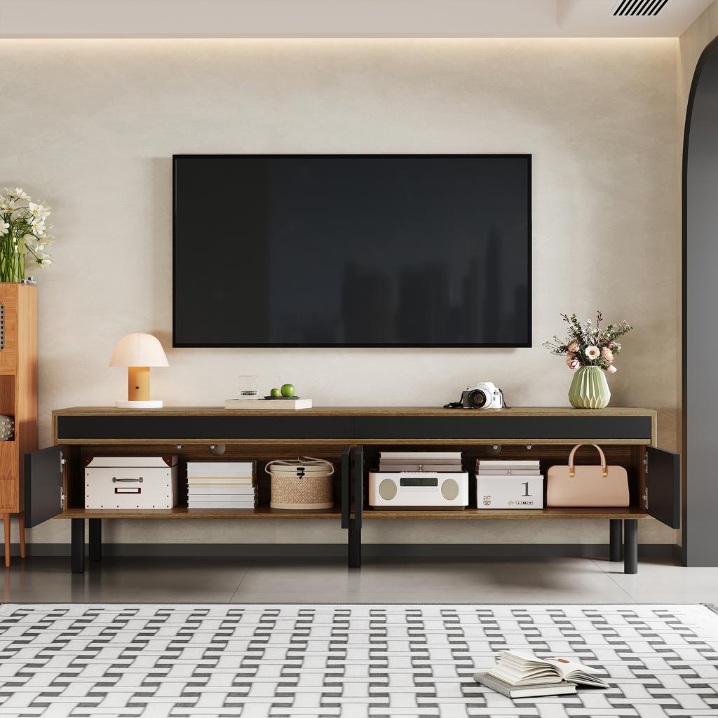 TV Cabinet, TV Stand, TV Panel and 4 Doors. Fine Texture. Available In Black or Natural Wood. Height 47 Cm / Length 170 Cm / Width 38 Cm