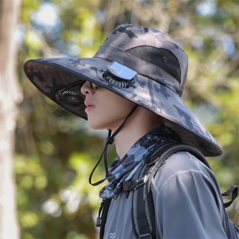 Solar Fan Hat Men and Women Outdoor Fishing Sun Protection Breathable Climbing Bucket Hat Fashion Versatile Sun Hat