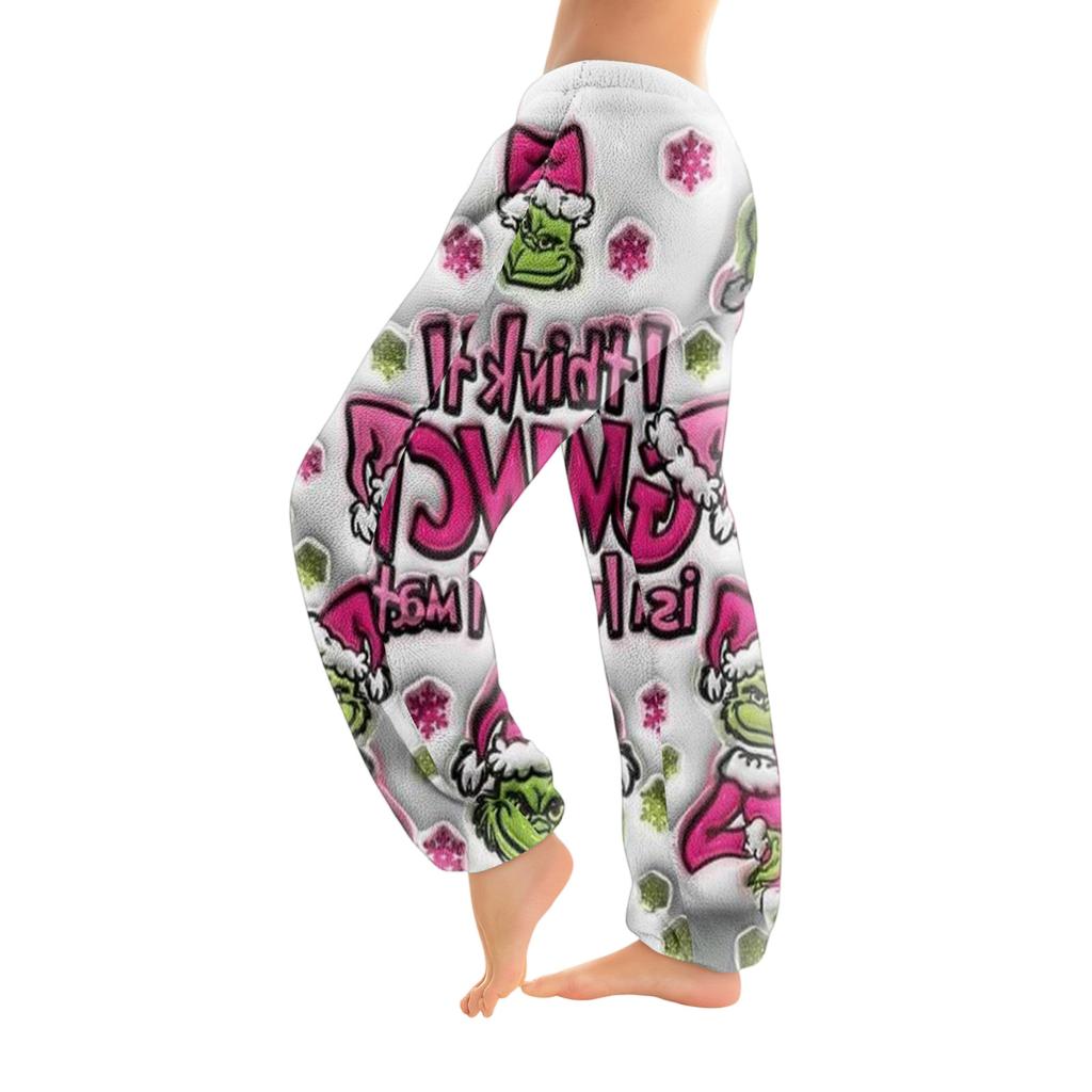 Women's Christmas  Print Trousers With Drawstring Cuffs Casual Pants And Pajamas