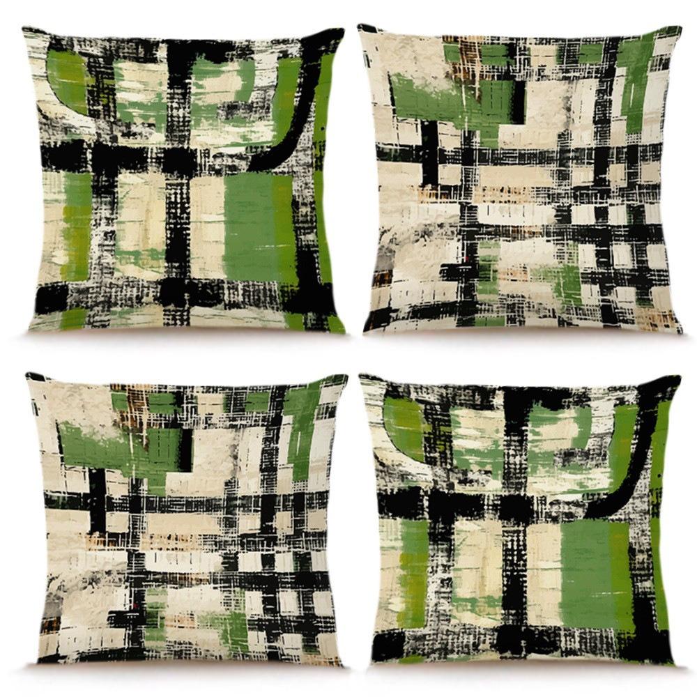 Green Plaid Simple Print Home Decor Pillowcase Bedroom Living Room Sofa Decoration Polyester Cushion Cover With Zipper