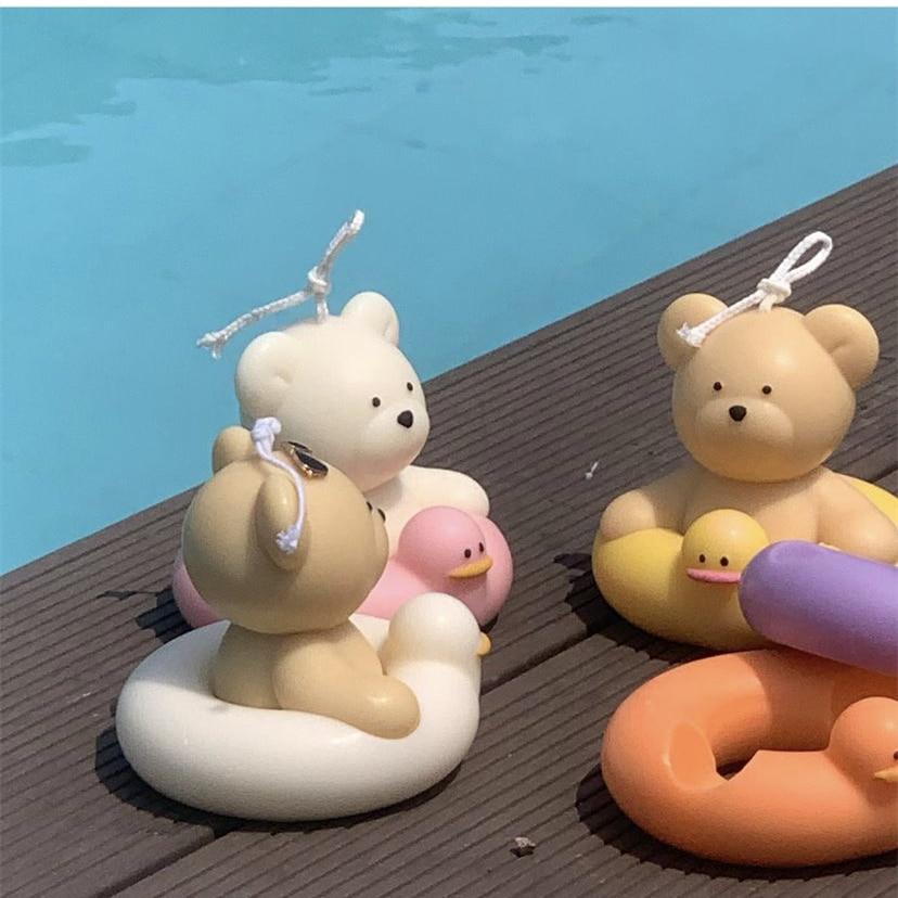 Cute Bear with Swimming Ring Silicone Mold DIY Creative Candle Mold for Candle Making Summer Party Supply Home Decor