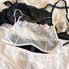 Sexy Lace Flower Embroidery Lingerie Set for Women French Ultra-thin Mesh Transparent Bra Detachable Decoration Chain Underwear