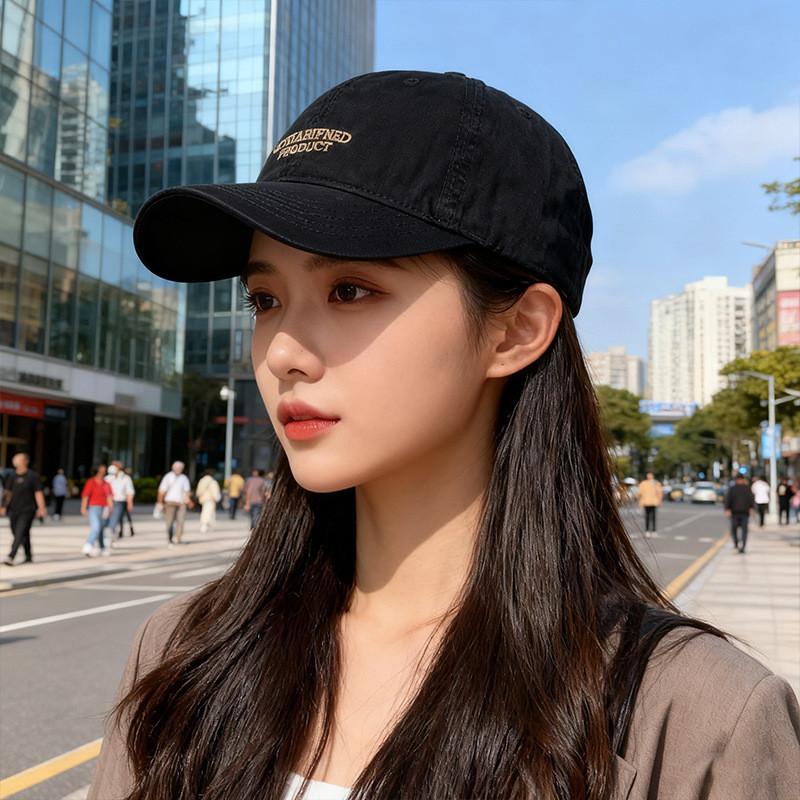 American Retro Letter Embroidered Baseball Cap With Sun Protection For Outdoor Women Black,56-60cm