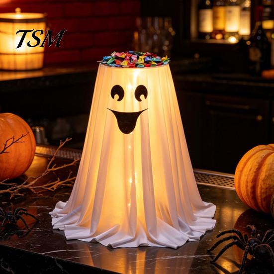 Decorative Candy Dish for Home Halloween Ghost Bowl Stand with Remote Control, Large LED Lighted Festive Cute Holder Front Door Porch Outdoor