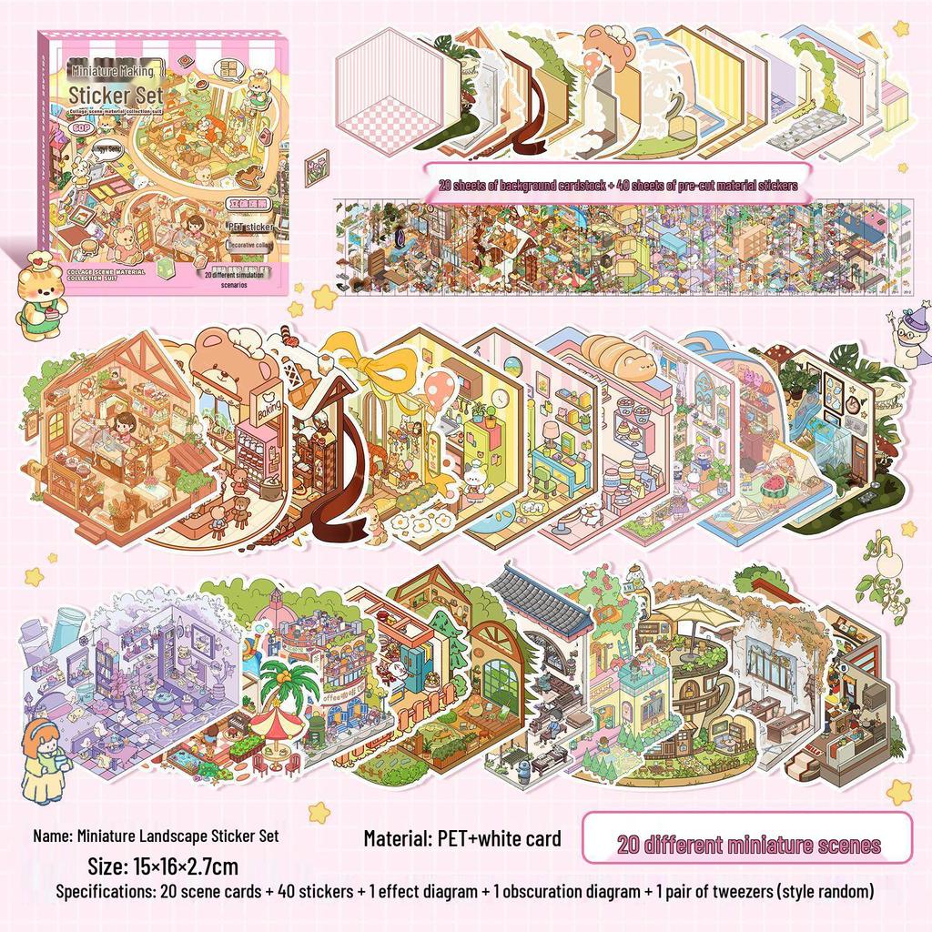 3D Miniature Scene Sticker Set - DIY Three-Dimensional House Puzzle