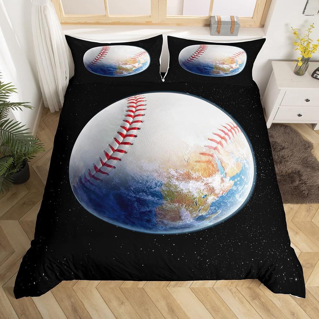 Planet Kids Bettbezug Planeten Raketen Luftschiffe Weltraum Galaxie Bettwäsche Set, Sterne Punkte Bettdeckenbezug Cartoon Steppdeckenbezug