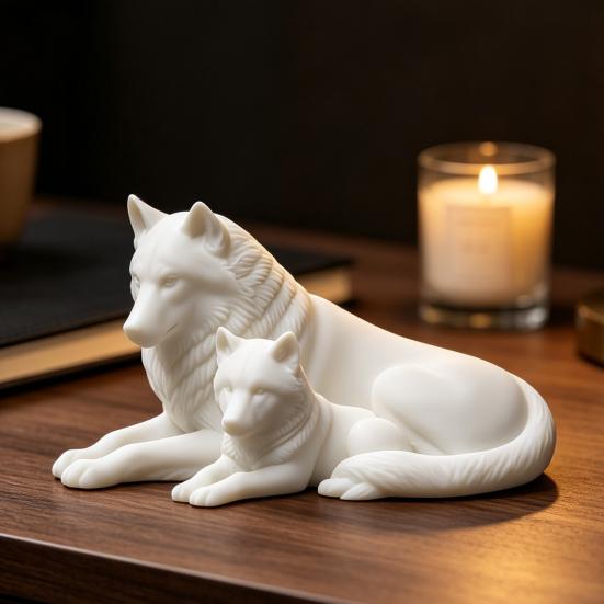 Symbolic Animal Ornaments for Office 3D Printed Wolf Figurine, Parent And Child Statue, Modern Nature Inspired Wildlife Home Accents Minimalist