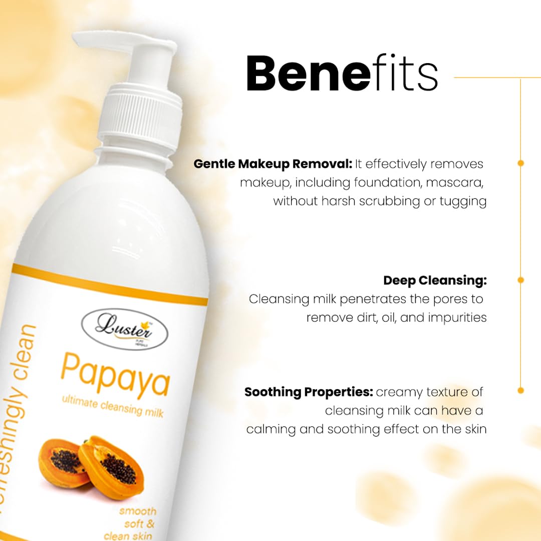 Luster Papaya Ultimate Cleansing Milk | Enriched With Natural Ingredients | For Smooth Soft & Clean Skin | Cleansing Milk For Makeup Remover (Parabe