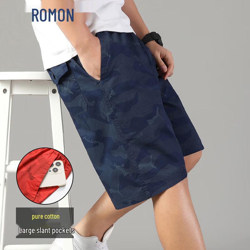 ROMON Men s 100% Cotton Print Cargo Beach Shorts XL