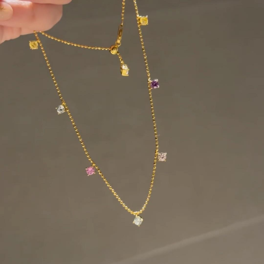 Years Aurora Rainbow Necklace Women S Summer Sweet Dopamine Flash Diamond Pendant Premium Sense Clavicle Chain