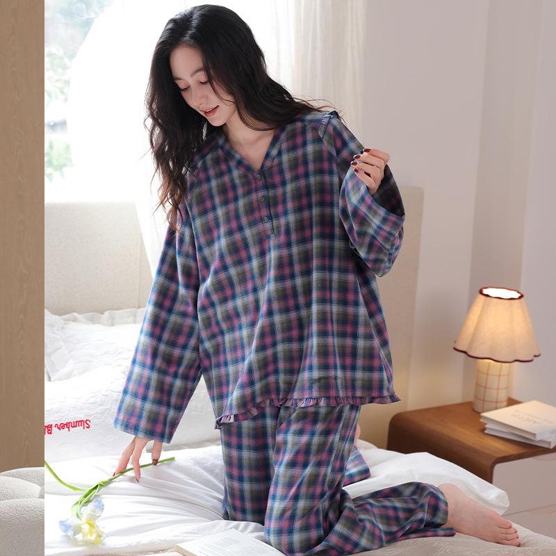 Pajamas Women's Spring and Autumn Pure Cotton Long-sleeved Large Size Can Be Worn Outside, High-end Casual Fashion Cotton Loungewear Suit
