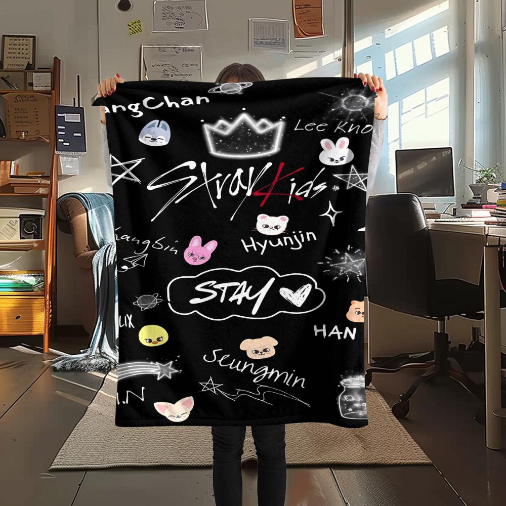 1 STKS SKZ Print Flanellen Deken, Hoge Kwaliteit Alle Seizoenen, Woondecoratie, Warmte en Comfort, Perfect voor Kerstcadeaus