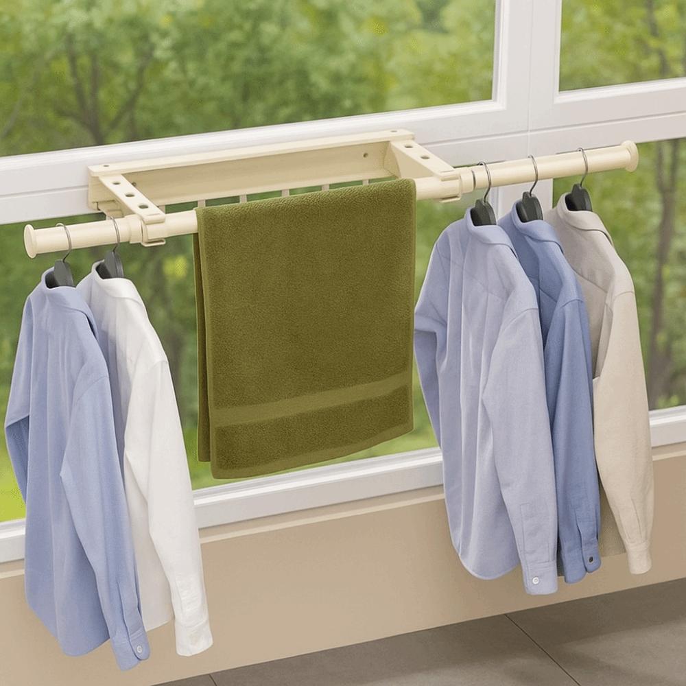 Carbon Steel Telescopic Clothes Rack Wall Mounted Laundry Drying Rack Apartment