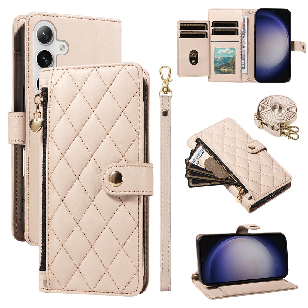 For Samsung Galaxy S24+/Galaxy S25+ Wallet Case with Straps,Rhombus Leather Stand Phone Cover