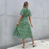 Women Casual Floral Printed Bandage Dress Butterfly Sleeve Green Beach Leisure Ladies Female Summer Dress