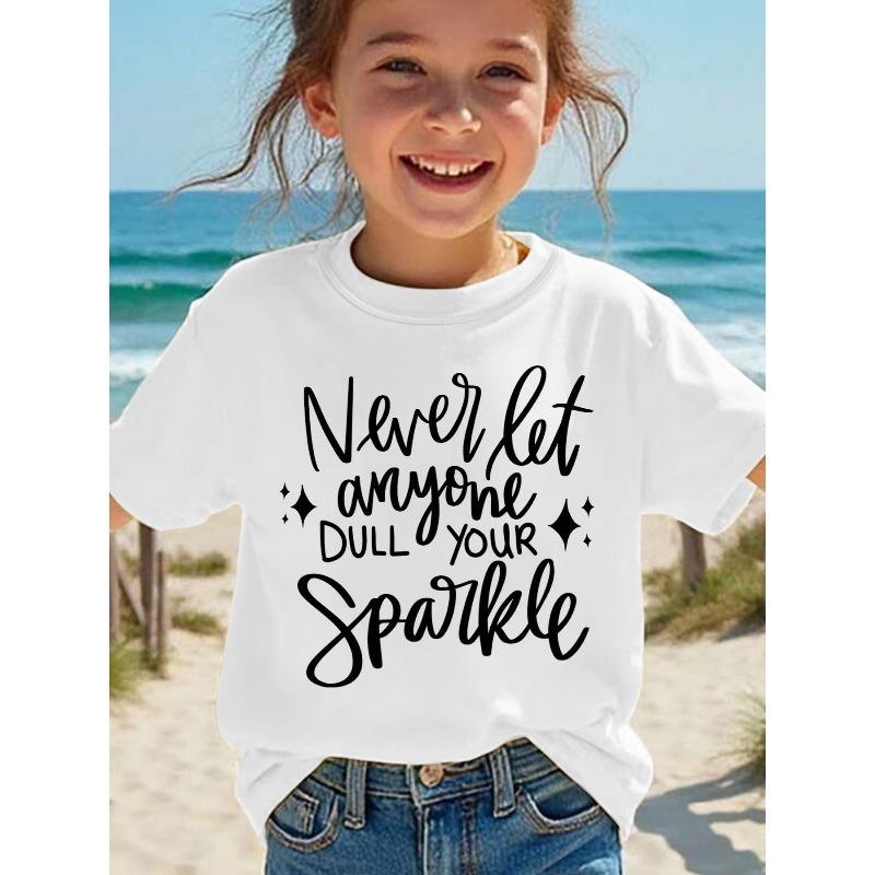European Size Girls Round-neck Short-sleeved T-shirt with Unique English Patterns