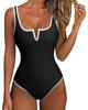 1011 swimsuit V-shaped one-piece European and American swimsuit new swimsuit V support solid color white edge