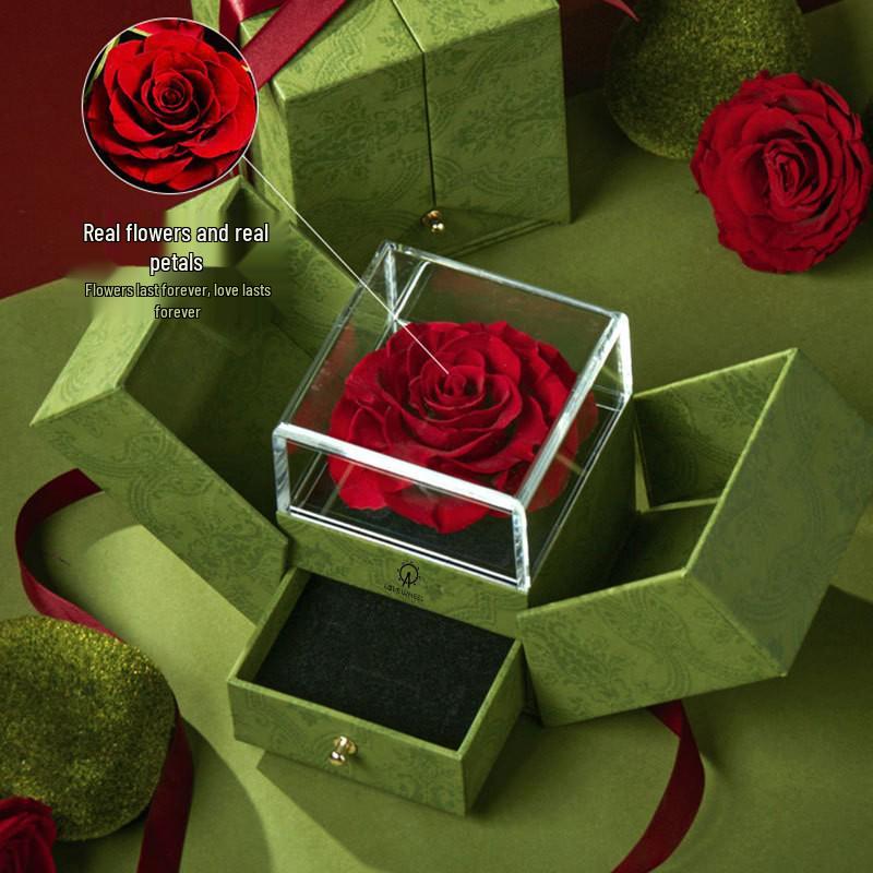 סט קופסת מתנה של ורדים בסגנון גלגל ענק - שכבה אחת/כפולה, ורדים נצחיים הניתנים להתאמה אישית