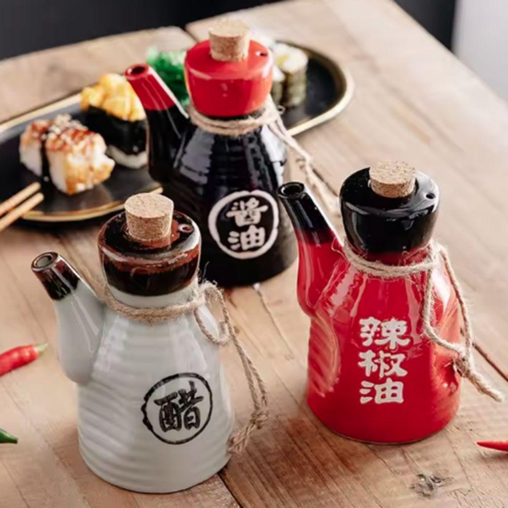 Ceramic Japanese Style Soy Sauce Bottle Vintage Dinning Table Condiment Dispenser Hotel