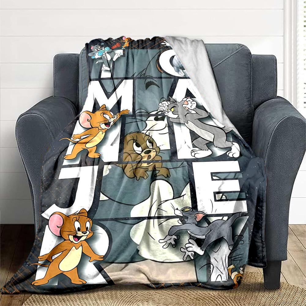 1pc Tom Jerry Flannel Throw Blanket Lightweight Soft Warm All Season Blanket for Sofa, Bed, Travel,L1028038