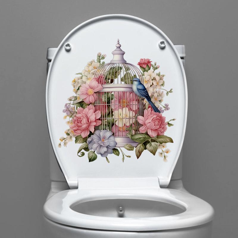 

Креативные наклейки на стену в виде цветочной клетки для птиц, наклейки для туалета с растениями, керамическая плитка, декоративные наклейки 30x30cm