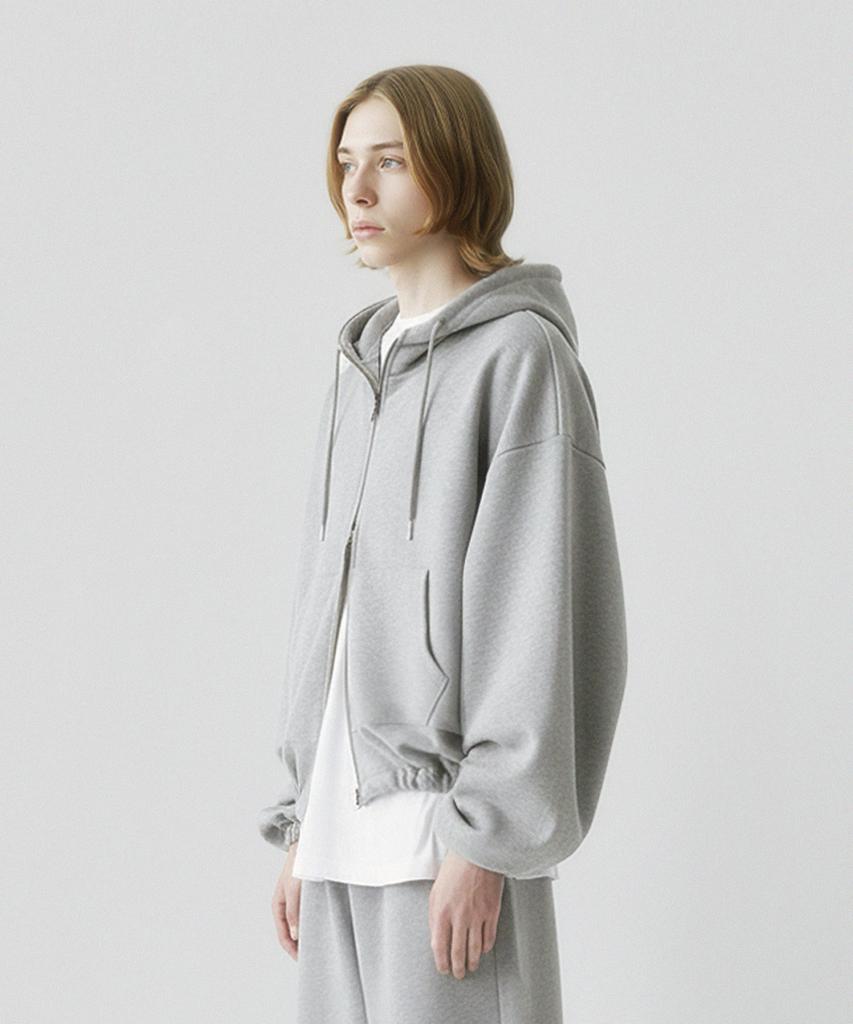 Prinoar [Set] String Overfit Two-Way Zip-Up Hoodie + One-Pleat String Pants - Melange