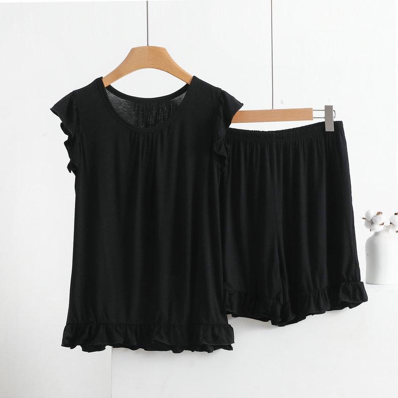 Women's Modal Lace Pajama Set - Ruffle Edge Vest & Shorts, Loose Fit, Lightweight Summer Two-Piece Homewear