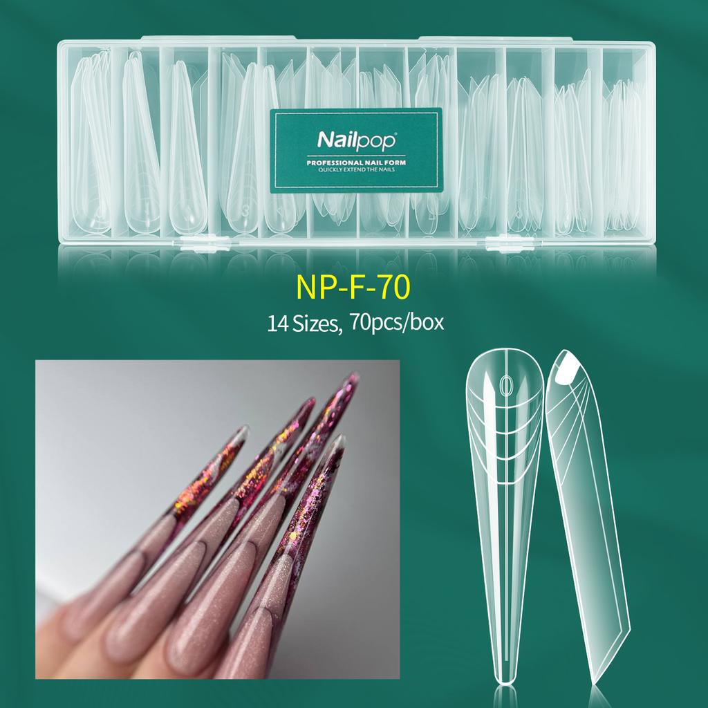 Nailpop Mechanical Nail Form 70/140Pcs Unique Dragon Claw Clear Nail Extension Forms 14 Sizes Easy DIY Salon Nail Art Tool