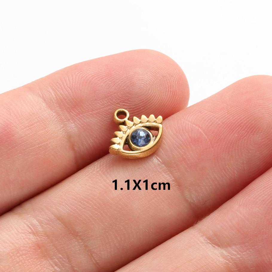 6pcs Real Gold Plated Blue/Dark Blue Rhinestone Evil Eye Pendant Stainless Steel Turkish Eye Charms For Jewelry Making Supplies