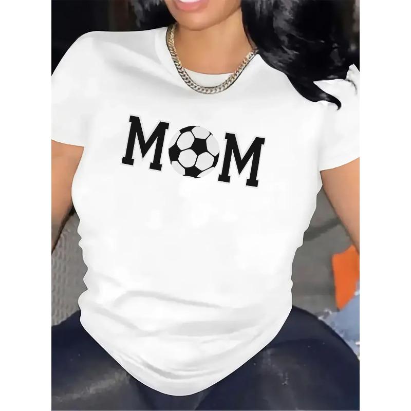 Europäische Größen Damen Fußball-Mom Grafik-T-Shirt - Leichtes Polyester Sport-T-Shirt mit Fußball & MOM Aufdruck, Rundhals Lässiges Gym Outdoor Shirt
