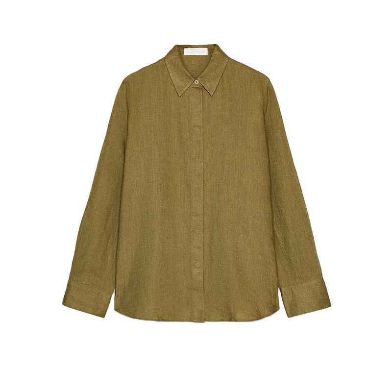 

Linen Blend Long sleeve Lapel Shirts 4786090 Linen Blend Wide Leg Mid-Waist Casual Pants 4786091 Olive Green Tops XS